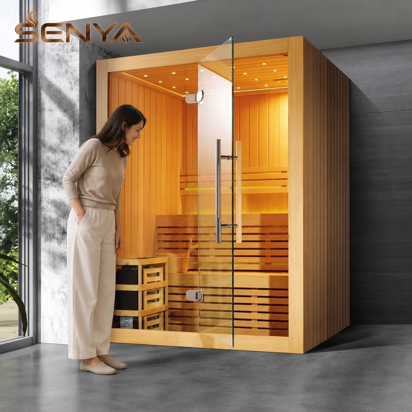 High-end hemlock cabin, full glass front